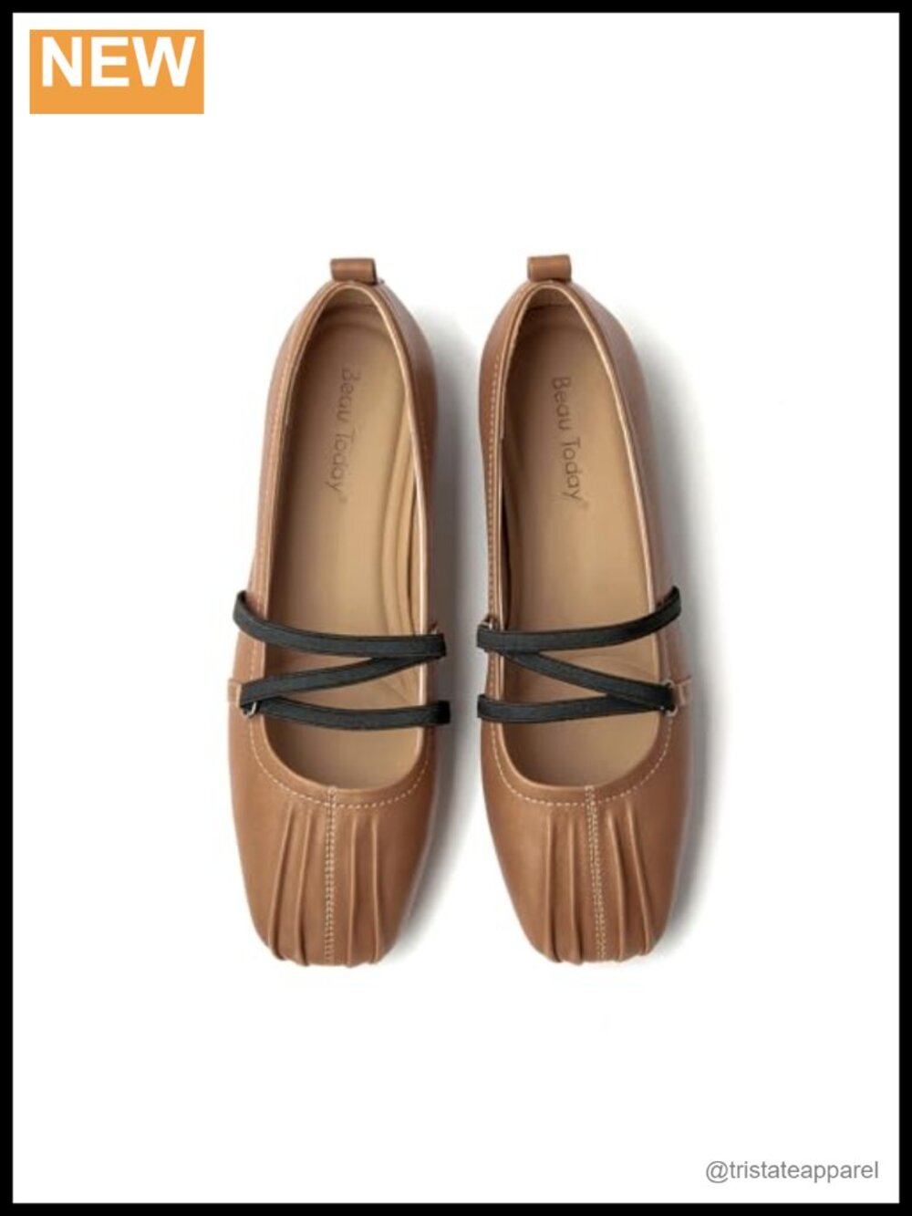 Genuine Leather Mary Jane Flats Square Toe Adjustable Strap Comfort Ballet